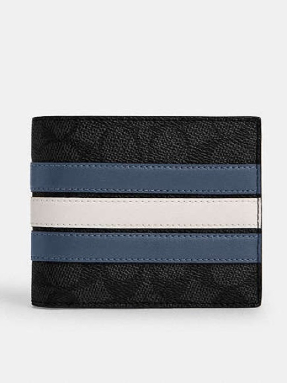 NIB COACH Men's 3004 Pieced Slim Wallet Charcoal Signature Denim Chalk Stripe